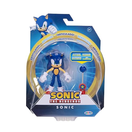 Sonic The Hedgehog JAKKS Pacific - Sega Figura Modern Sonic de 4″ con Blue Checkpoint – Articulada, Oficial y Coleccionable para Fans Desde 3+ Años