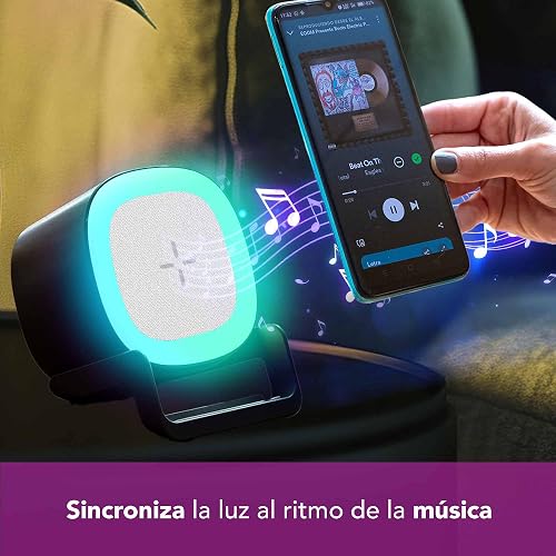Lloyd's Cargador p/Celular 15W con bocina y luz RGB al Ritmo de la música | Coloca tu smartphone vertical u horizontal y elige entre 3 intensidades de luz cálida para crear el ambiente ideal