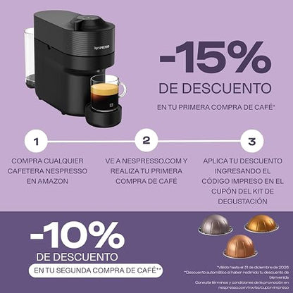 Nespresso Cafetera Vertuo Next Negro con Espumador + 12 Cápsulas | Incluye 12 Cápsulas de regalo y Espumador de leche