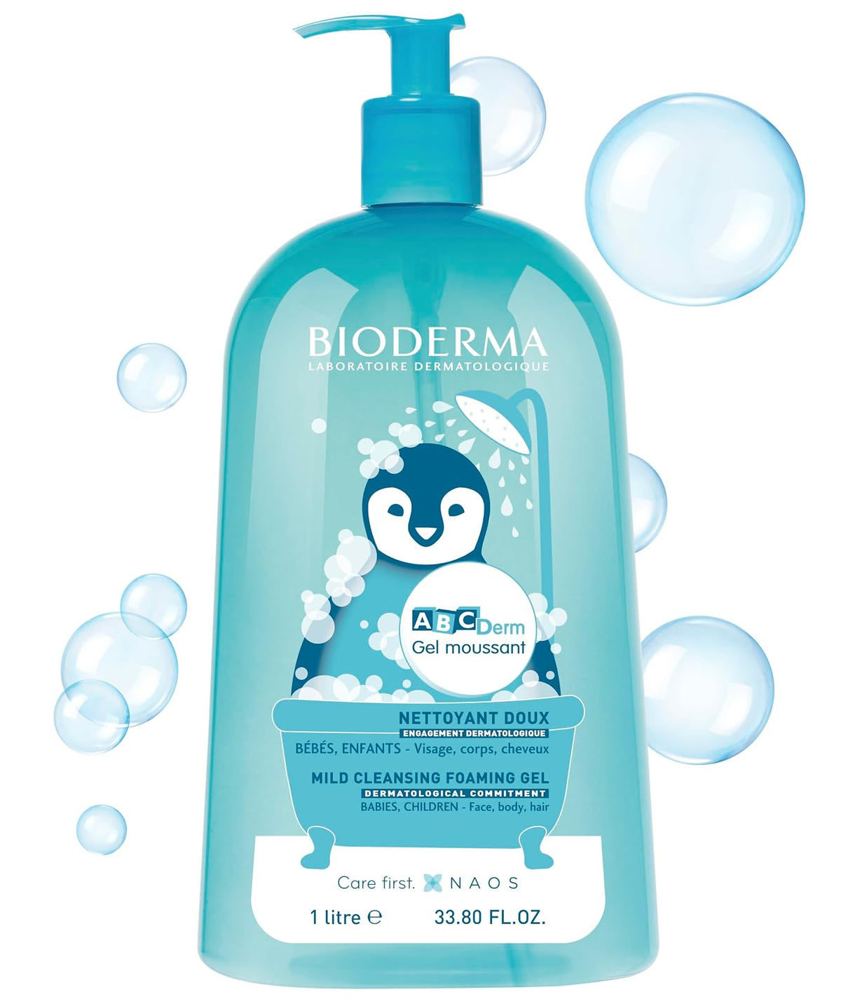 Bioderma - ABCDerm - Gel espumoso - Lavado suave para bebés - Limpiador sin jabón - Gel corporal para pieles delicadas de bebés y niños