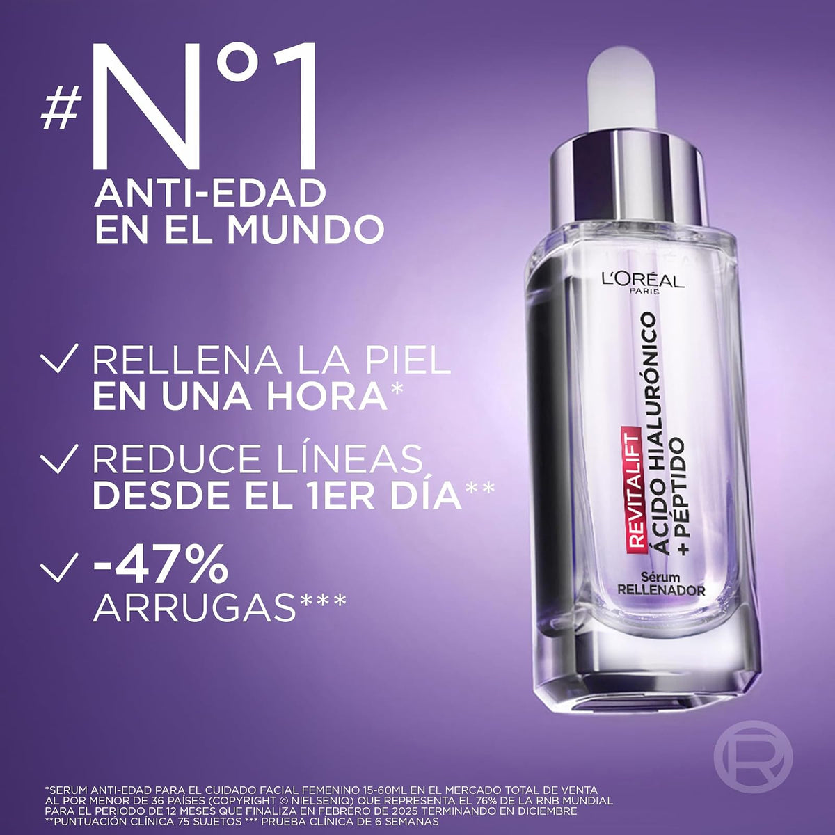 L'Oréal Paris Revitalift Ácido Hialurónico Serum, Hidrata Intensamente, Rellena Arrugas y Líneas de Expresión, Cuidado Facial Anti-edad, 30ml
