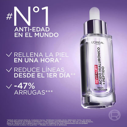 L'Oréal Paris Revitalift Ácido Hialurónico Serum, Hidrata Intensamente, Rellena Arrugas y Líneas de Expresión, Cuidado Facial Anti-edad, 30ml