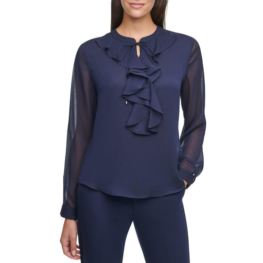Tommy Hilfiger Classic Long Sleeve Ruffle Front Blouse BlusasMujer