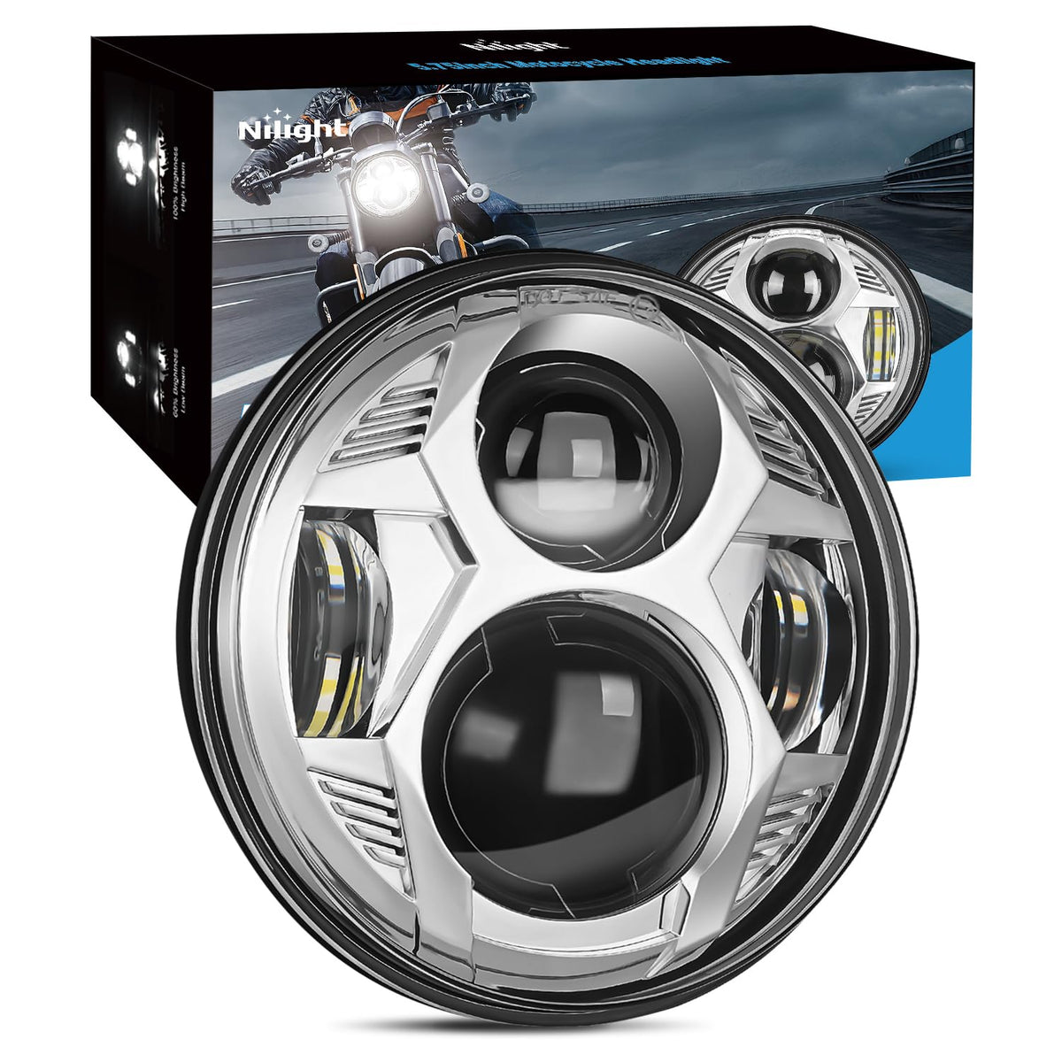 Nilight TL-411 Faros Delanteros LED para Motocicleta Harley Davidson 5.75 in, Compatible con Sportster/Dyna/Softail, Cromo
