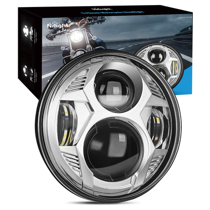 Nilight TL-411 Faros Delanteros LED para Motocicleta Harley Davidson 5.75 in, Compatible con Sportster/Dyna/Softail, Cromo