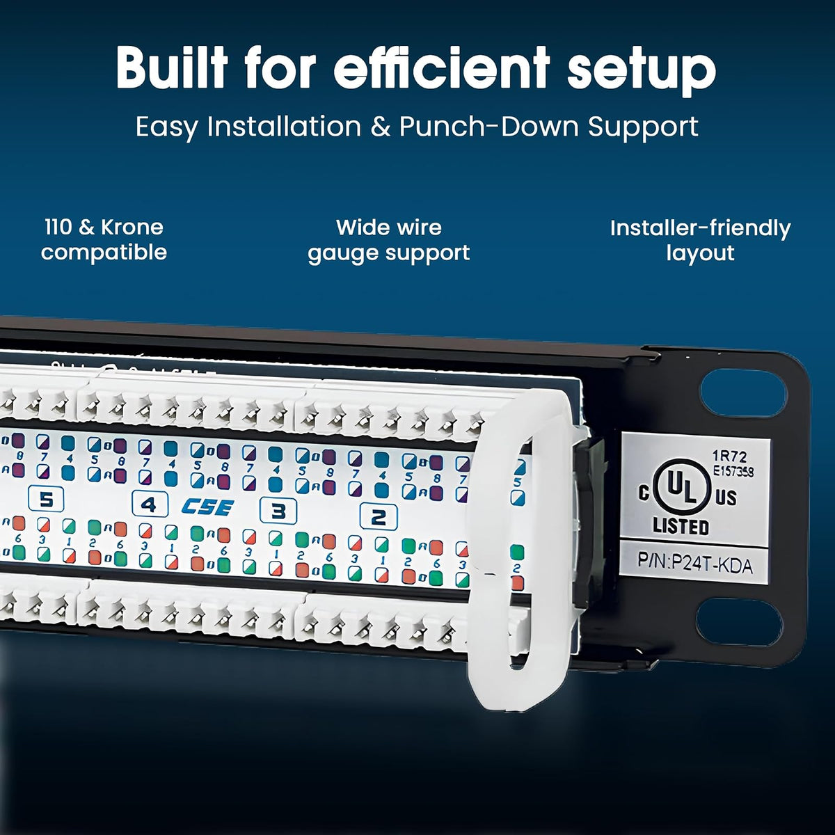 Intellinet 513555 Panel de Parcheo Cat5e – 24 Puertos RJ45, UTP, 1U, Compatible con 110/Krone, para Cableado de Red Ethernet y Rack de 19”