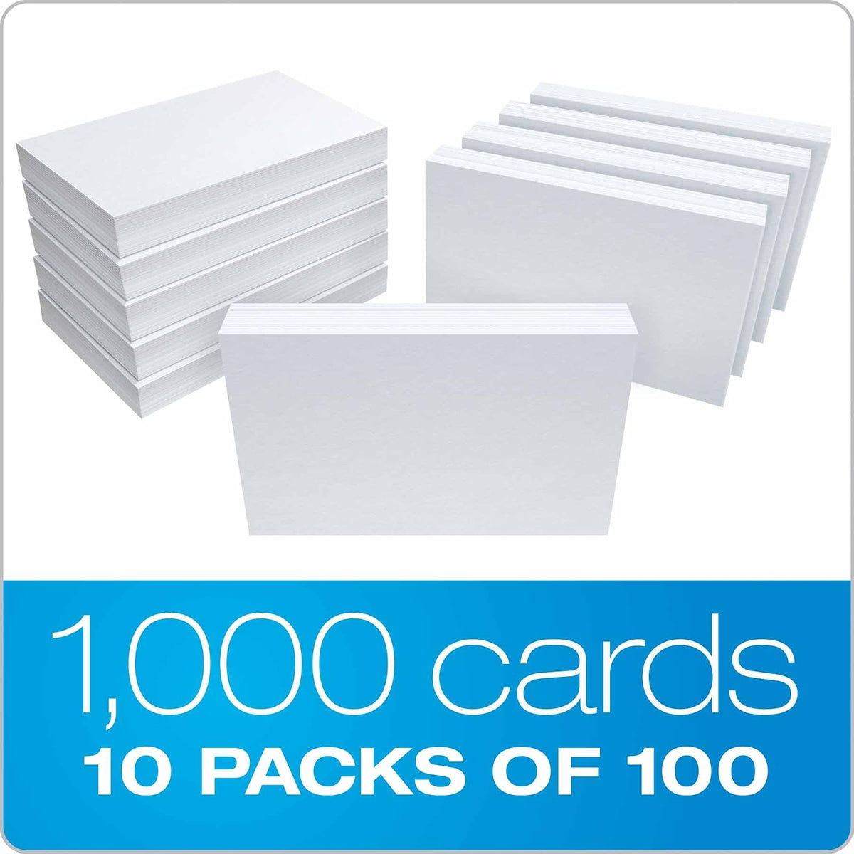 Oxford - Tarjetas de índice en blanco, 7,62 x 12,7 cm, color blanco, 100 unidades, En blanco, Blanco, 4 x 6, 1000 cards