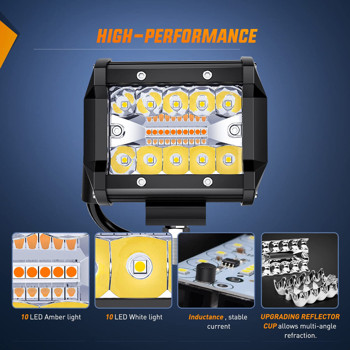 Nilight - 2 cápsulas LED de 4 pulgadas y 60 W, barra de luz blanca ámbar, luz estroboscópica, 6 modos, función de memoria, todoterreno, camión, ATV, SUV, cabina, barco con kit de arnés de cableado de 16 AWG, 2 cables, 2 años de garantía