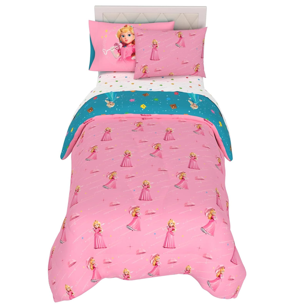 Franco Pokémon Juego de Ropa de Cama, 7 Piezas, Tamaño Matrimonial - 5 Piece Twin Size - La película Super Mario Galaxy - Princesa Peach