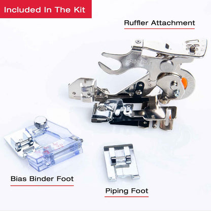 Singer Kit de prensatelas para decoración del hogar, Incluye tuberías, Carpeta de bies y Accesorio de Volante, Perfecto para Acabados a Medida, encuadernación al sesgo y Plisado, Compatible con