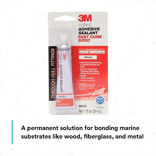 3M Marine Adhesive Sealant Fast Cure 5200 (05220) Unión permanente y sellado para barcos y vehículos recreativos por encima y por debajo de la línea de flotación, reparación impermeable, blanco, tubo
