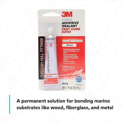 3M Marine Adhesive Sealant Fast Cure 5200 (05220) Unión permanente y sellado para barcos y vehículos recreativos por encima y por debajo de la línea de flotación, reparación impermeable, blanco, tubo