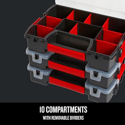 CRAFTSMAN Organizador de almacenamiento, organizador de piezas pequeñas, paquetes de 3 con 10 compartimentos, tapa incluye cierre seguro (CMST60964M)
