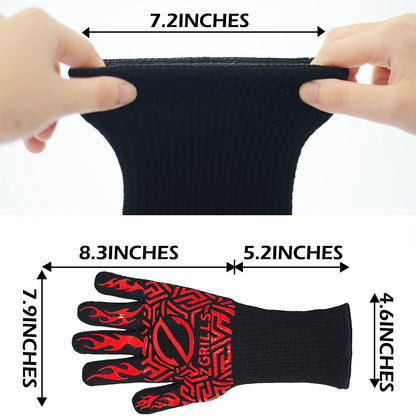 Z GRILLS Guantes de parrilla para barbacoa de 1880 °F, resistentes al calor, guantes de silicona resistentes al calor, guantes para ahumar, tamaño universal para barbacoa, hornear, freír, soldar, cortar