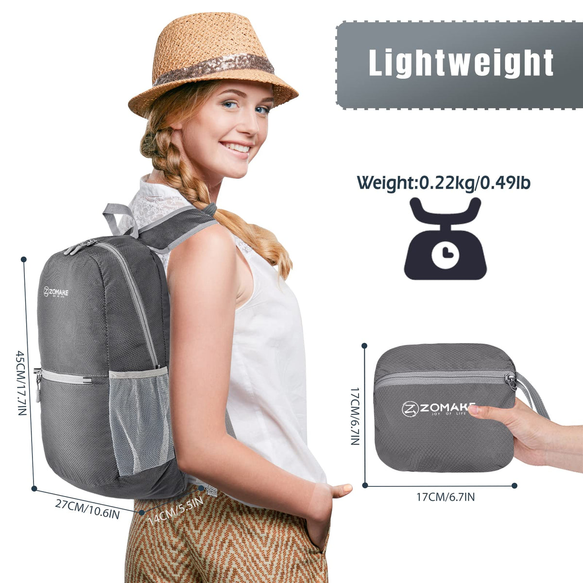 ZOMAKE Mochila de senderismo ultraligera de 20 l, resistente al agua, mochila pequeña plegable para mujeres y