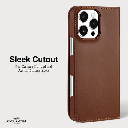 Coach Funda tarjetera de Cuero para iPhone 16 Pro MAX - Hazelnut
