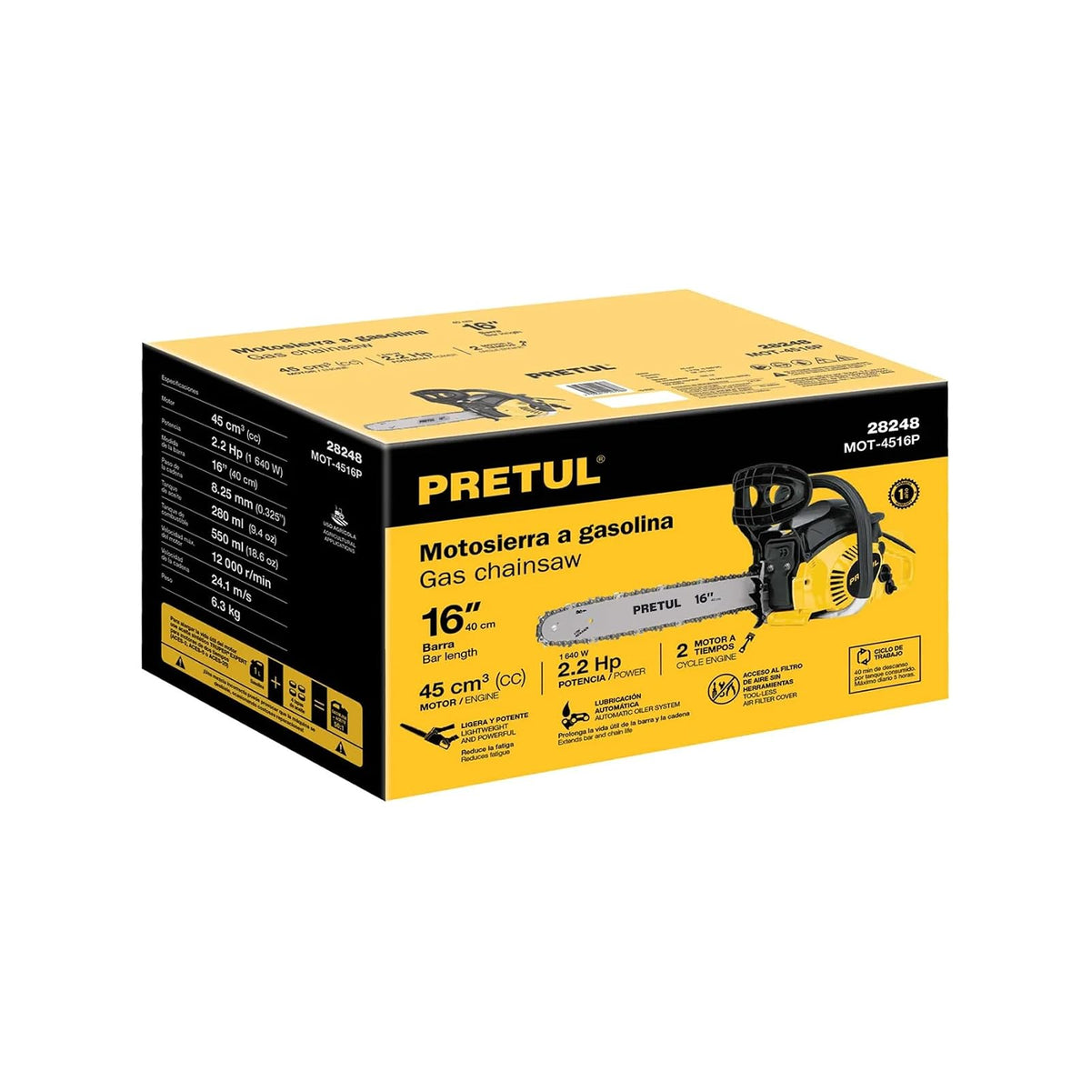 Pretul MOT-4516P, Motosierra 45 cc 2.2 HP a gasolina con barra de 16"