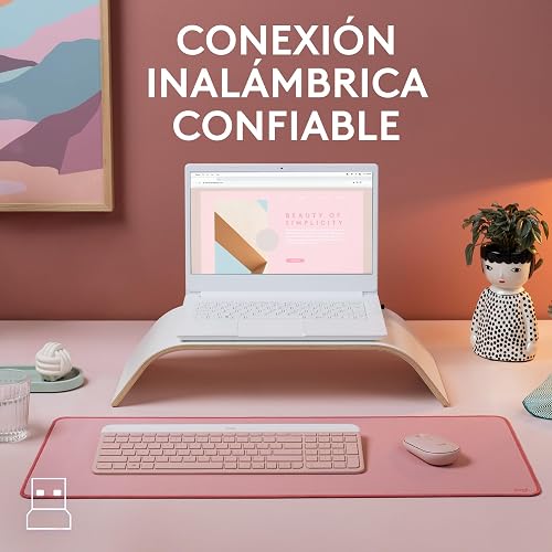 Logitech MK470 Combo Teclado y Mouse Inalámbricos para Windows, Receptor USB 2.4 GHz, 12 Teclas FN, Minimalista y Estilizado, para Windows 10,11 o Posterior, Funciona con Surface - Rosa