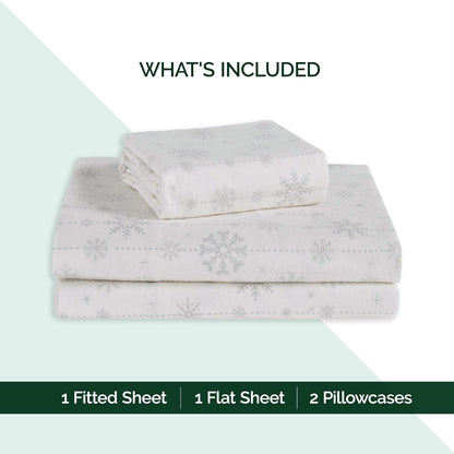 Elegant Comfort - Juego de sábanas de franela de algodón turco, ultra suave, 4 piezas, 100% algodón, sábanas de franela de Navidad, cálidas y acogedoras de calidad premium, sábana bajera ajustable con