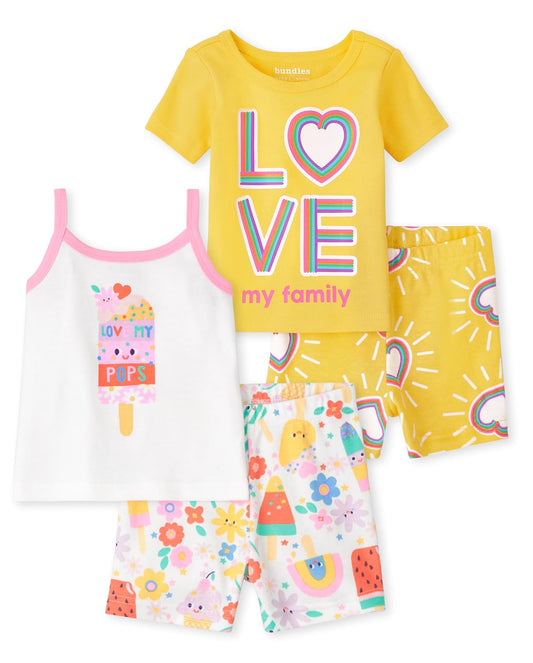 The Children's Place and Toddler Snug Fit 100% Cotton Short Sleeve Top and Shorts 4 Piece Pajama Set Juego de pijamabebés niñas