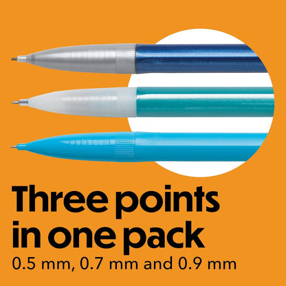 BIC Paquete variado de lápices mecánicos, tamaños surtidos, 0,5 mm, 0,7 mm, 0,9 mm, 60 unidades, diseño recargable para uso de larga duración