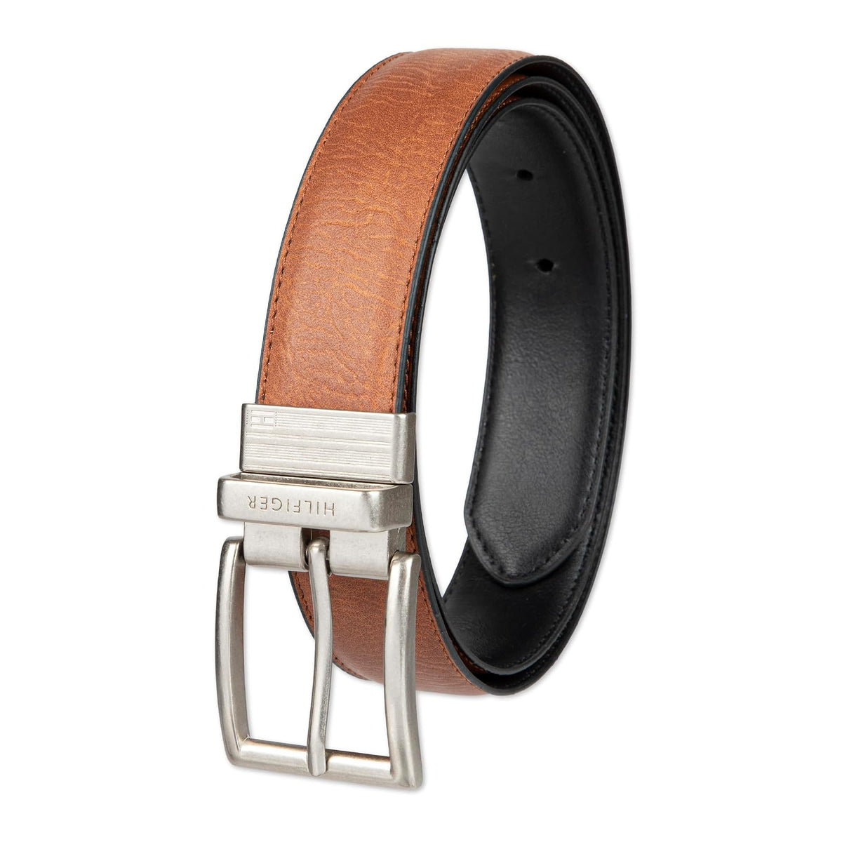 Tommy Hilfiger Cinturón reversible para hombre grande y alto con hebilla de níquel pulido - 32 - Negro
