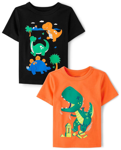 The Children's Place - Camisetas de Manga Corta con diseño de Dino para bebés y niños pequeños, multipaquetes - 4T - Bloques Dino - Dino