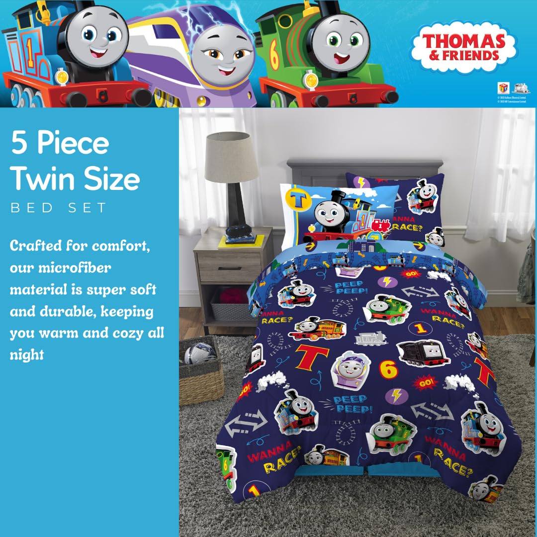 Franco Thomas & Friends - Juego de Ropa de Cama para niños súper Suave y Funda de Cama, 5 Piezas, tamaño Individual, (Producto con Licencia Oficial)