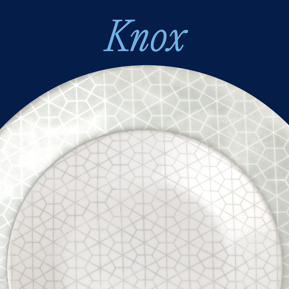 Corelle Vitrelle Vajilla de vidrio de 18 piezas, servicio para 6 personas, juegos de platos y tazones de vidrio de triple capa resistente a astillas y roturas, geométrico gris y blanco (Knox)