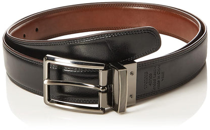 Perry Ellis Cinturón reversible de piel de doble costura (tallas 30-42 pulgadas) CinturónHombre