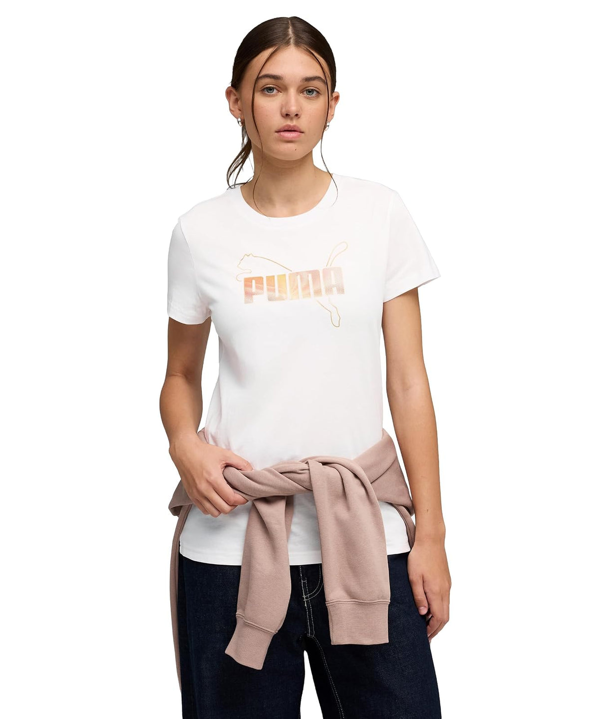 PUMA Essentials Logo Lab Playera Metallic Mujer - ECH - PUMA White-PUMA Silver