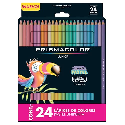PRISMACOLOR Lápices de Colores Junior Pastel, Caja con 24 colores, Colores , Junior 4.0m