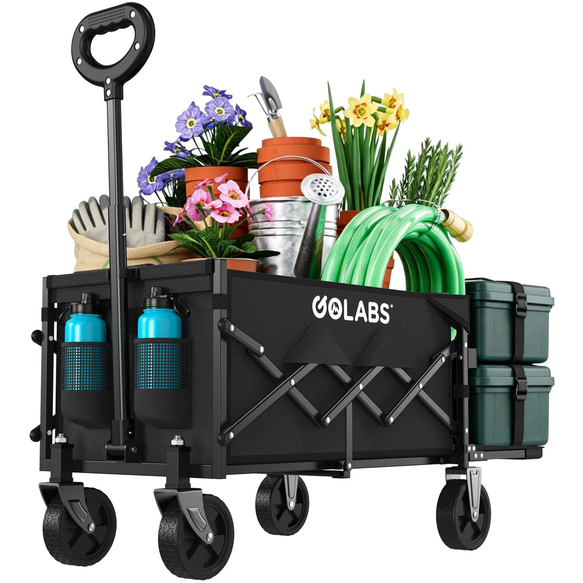 Golabs Carro Plegable de Carro de Carga máxima de 350 Libras y Almacenamiento expandible de 100 l, diseño de Doble rodamiento para dirección Flexible, Carrito de jardín Plegable Resistente con 2