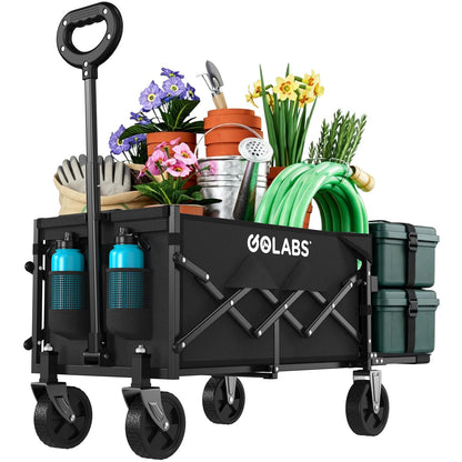 Golabs Carro Plegable de Carro de Carga máxima de 350 Libras y Almacenamiento expandible de 100 l, diseño de Doble rodamiento para dirección Flexible, Carrito de jardín Plegable Resistente con 2