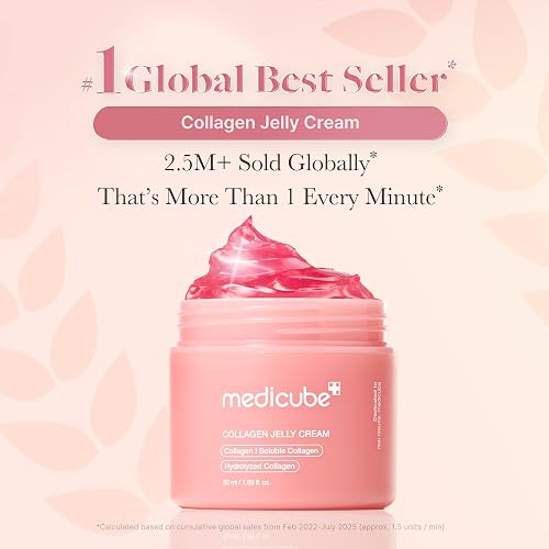MEDICUBE Collagen Jelly Cream, Crema Facial en Gel con Colágeno Soluble e Hidrolizado, Hidratación y Efecto Glow para Piel con Apariencia Firme y Suave, 50 ml