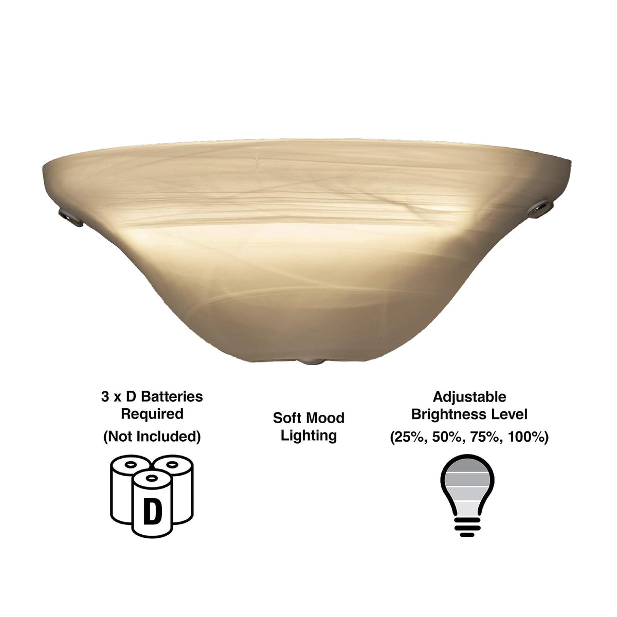 It's Exciting Lighting IEL-4400 - Cono de Vidrio de mármol Esmerilado, Funciona con baterías, Temporizador de 4 Horas, Half Moon Marble, Blanco, 1
