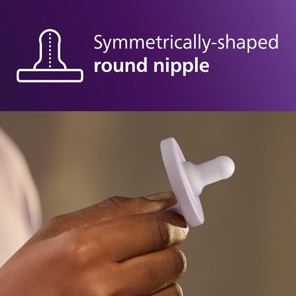 Philips Avent Soothie Chupones ortodónticos para bebés, chupones 100% silicona, de una pieza, sin BPA, para bebés de 0 a 3 meses, 2 lilas y 2 rosas, paquete de 4, modelo SCF190/70