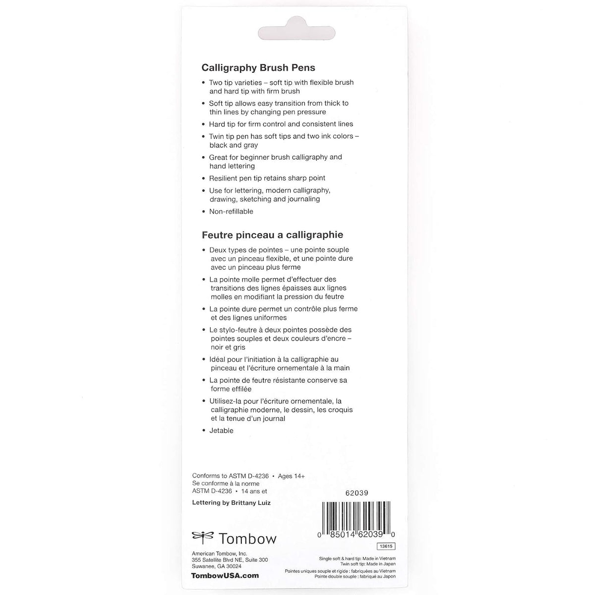Tombow 62038 Fudenosuke Bolígrafo de pincel, paquete de 2 Punta suave y dura, Negro, Paquete de 3, 1, 3