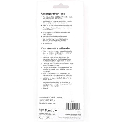 Tombow 62038 Fudenosuke Bolígrafo de pincel, paquete de 2 Punta suave y dura, Negro, Paquete de 3, 1, 3