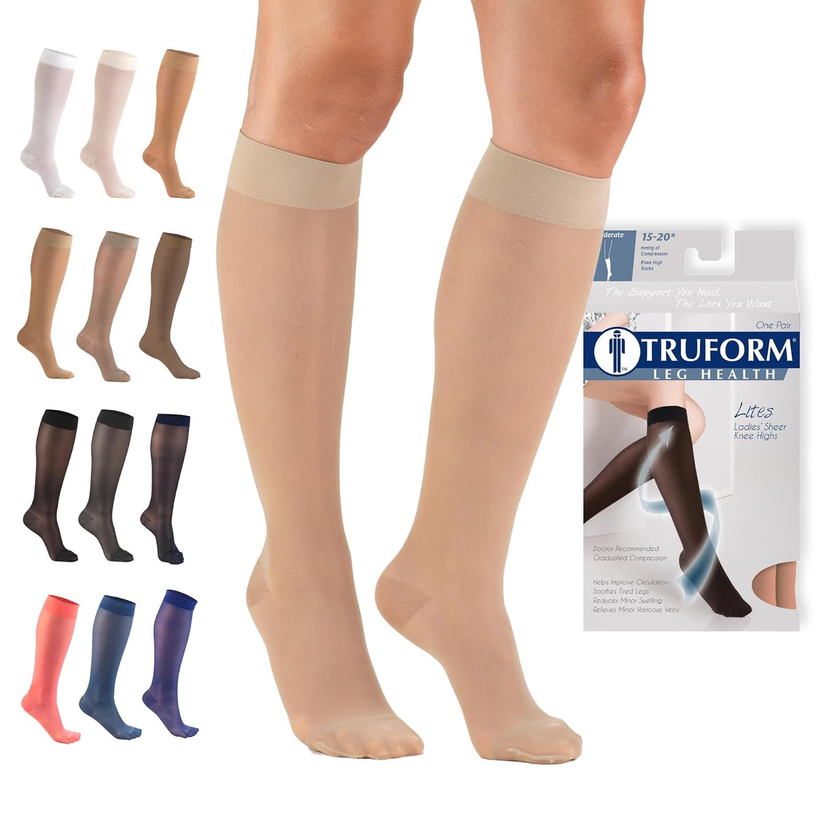 Truform Medias de Compresión 15-20 mmHg, Largo Hasta la Rodilla - Small - Desnudo