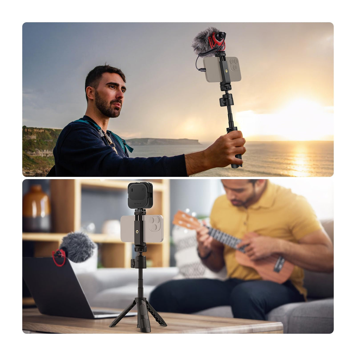 NEEWER Mini Trípode Escritorio Selfie Stick Compatible con iPhone GoPro Insta360 dji con 360° Cabezal Bola Eje Central Elevado, Metal Portátil Pequeña Cámara Webcam Celular Vlog Soporte, TP43 Negro