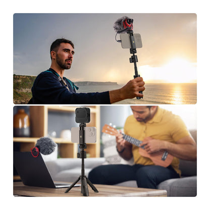 NEEWER Mini Trípode Escritorio Selfie Stick Compatible con iPhone GoPro Insta360 dji con 360° Cabezal Bola Eje Central Elevado, Metal Portátil Pequeña Cámara Webcam Celular Vlog Soporte, TP43 Negro