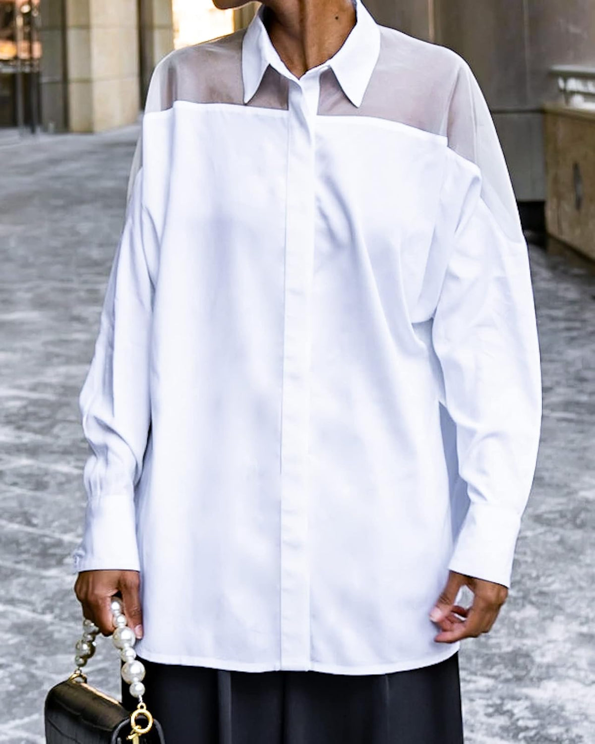 The Drop @signedblake - Camisa blanca con botones y canesú de organza, XXG, talla grande