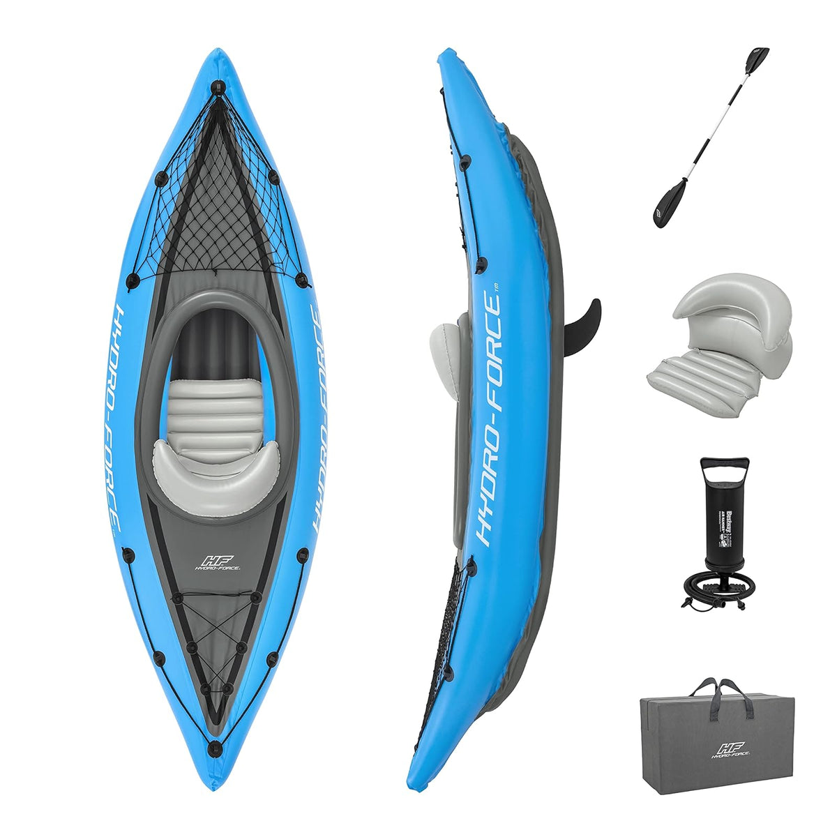 Hydro-Force 9'2" x 34" Ventura Elite X1 Inflatable Kayak Set | Fits 1 Adult | Includes Boat, Aluminum Paddle, Hand Pump, Fins, Seat, Gear Bag, Carry Bag, Repair Patch Kit