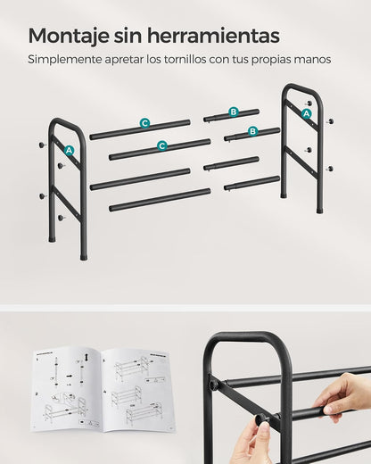 SONGMICS Zapatero Extensible, Zapatero de Metal de 2 Niveles, Organizador de Zapatos Ajustable, Estante Zapatos para Pasillo, Negro Tinta MLMR029B01