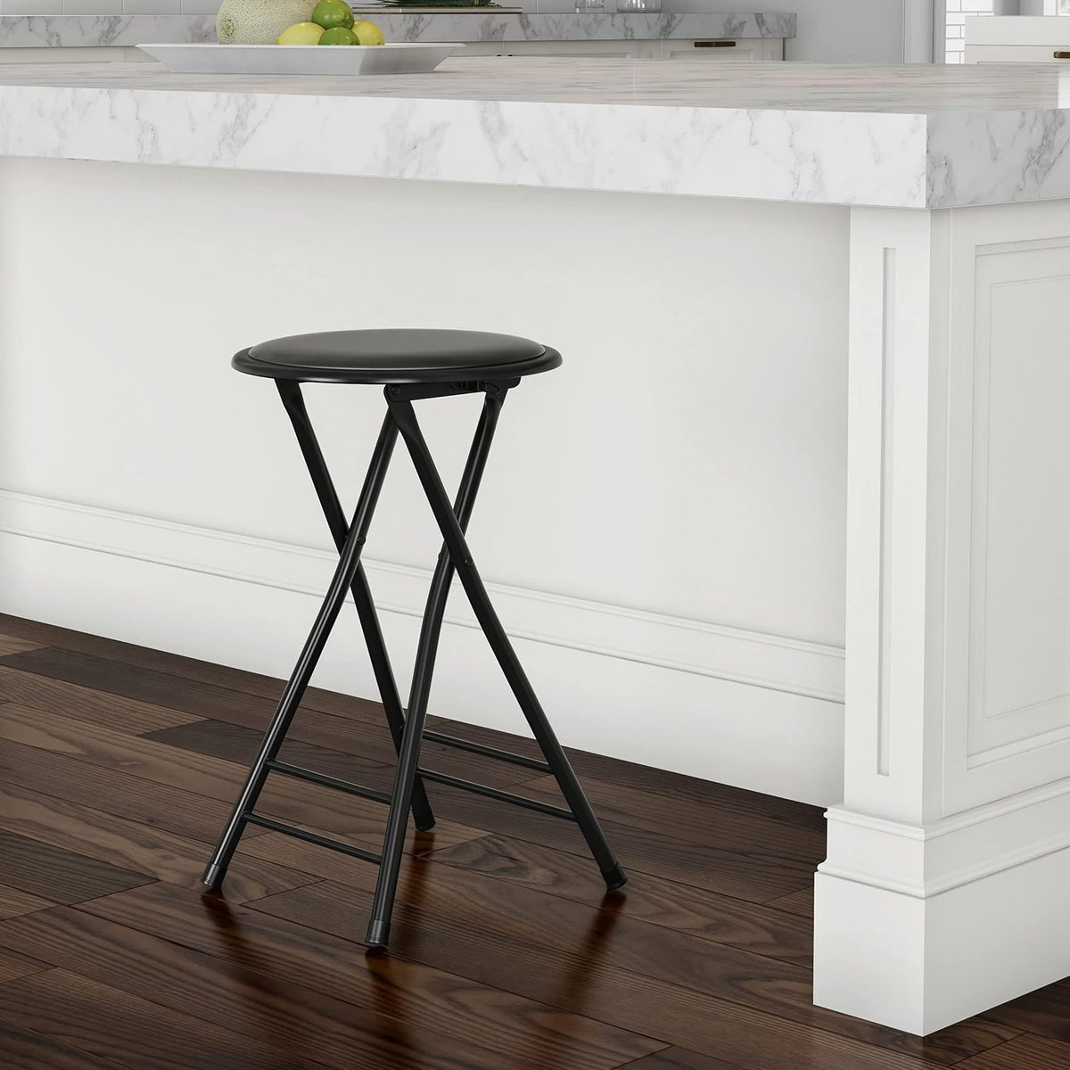 Trademark Home 82-0827 Black Cushioned Folding Stool, 24"
