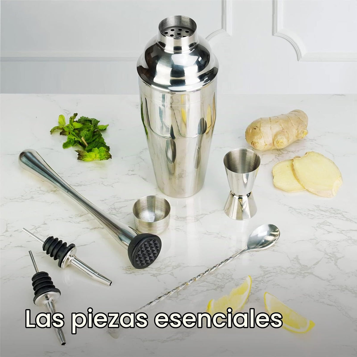 Arora - Juego de 6 Piezas - Acero Inoxidable - Herramientas Profesionales de Bar para Mezclar Bebidas, hogar, Bar, Fiesta, Plata, 24 onzas (85111)
