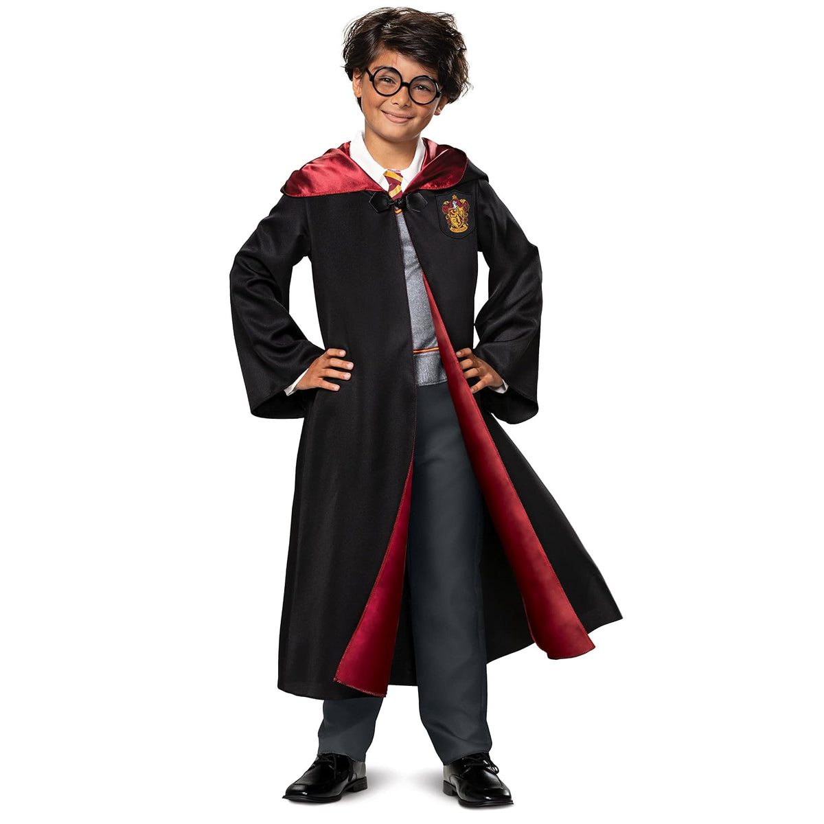 Disfraz de Harry Potter de lujo para niños, bata y overol con capucha, talla M (7-8), negro y rojo (107529K)