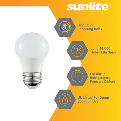 Sunlite - foco LED A15 para refrigerador, 6 vatios (equivalente a 40 W), 450 lúmenes, base media (E26), regulable, acabado esmerilado, certificación UL, luz diurna de 5000 K, 1 paquete