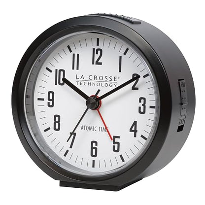 La Crosse Technology 617-710B-INT Reloj Despertador analógico atómico Negro Redondo de 4 Pulgadas